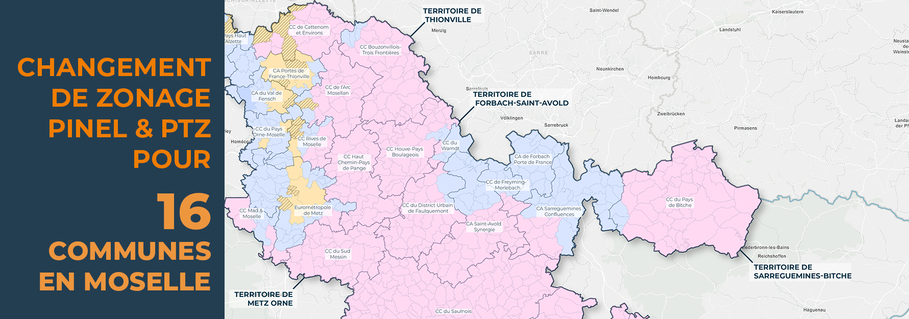 Changement de zonage Pinel & PTZ en juillet 2024 : 16 communes concernées en Moselle.